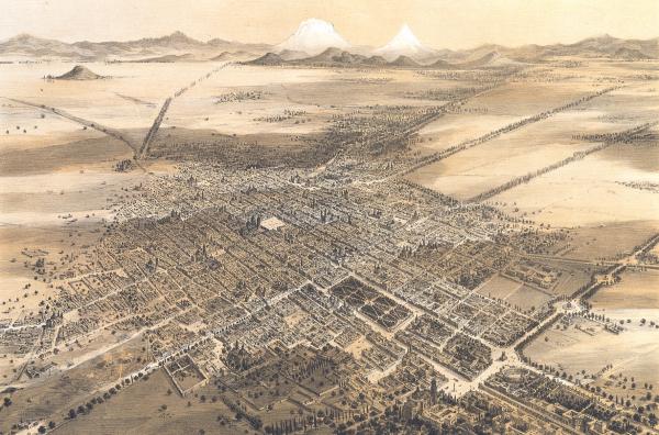 Aerial view of the city of Mexico. C. Castro. 19th century. BN. 