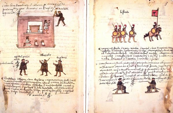 Pintura del gobernador, alcaldes y regidores. Códice de Osuna. 1565. BN. 