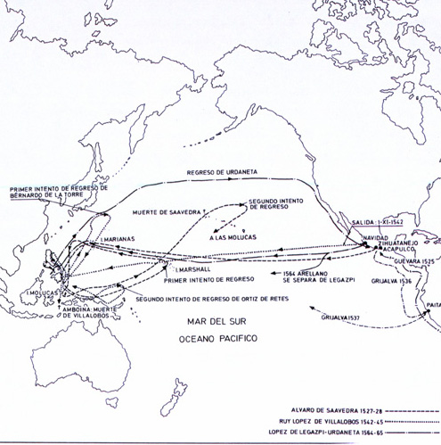 The first routes of the Pacific Ocean according to Morales Padrón