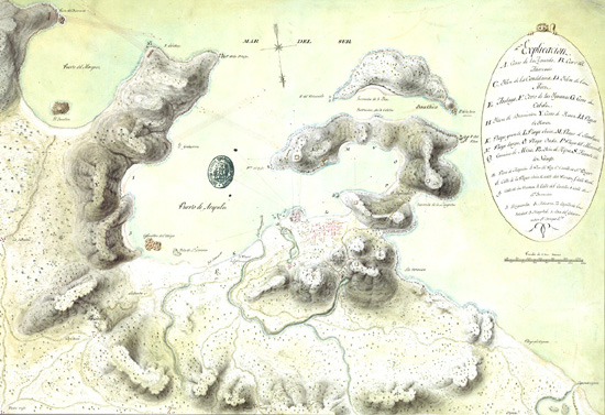 Sketch of Acapulco and its outskirts. Fernando de Pozo. 1820. SHM 