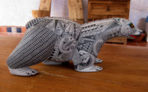 This monochrome creature by Jacobo Angeles suggests a gray bear The Oaxaca artisan creates one of a kind wood sculptures. © Alvin Starkman 2008