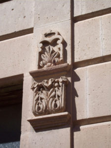 Quarry stone details embellish the walls of "El Aguacate," the Regional Museum of Durango, Mexico. It takes its nickname from a tree in the museum's garden. © Jeffrey R. Bacon, 2009