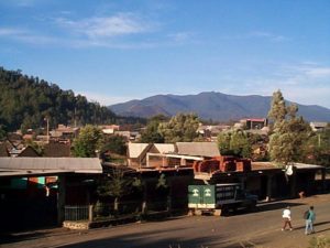 You can see Paricutin in the distance from the road as you arrive. Here is it below the skyline as you enter the Village of Angahuan. It is really a lot further away than it looks.