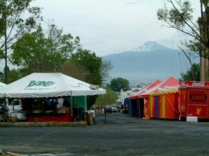 Many food stands were set up for the Cinco de Mayo celebration. Again La Malinche is in the distance.