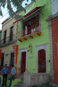 A street scene from Zacatecas, a UNESCO World Heritage Site. This bar and restaurant is located across the street from the Alameda Jardin near the Meson de Jobito hotel.