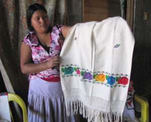 The traditional and colofrul hand-embroidery of Michoacan adorns this beautiful rebozo. © Travis Whitehead, 2009