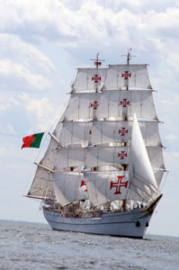 With its celebratory figurehead of Prince Henry the navigator, the tall ship Sagres II takes her name from the Portuguese prince Sagres. In the 15th century, he founded the navigational school that send forth the great explorers of the Atlantic, Pacific, and Indian oceans. © Thaddeus J. Koza, 2010