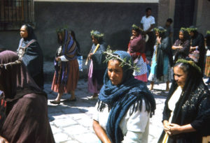 At noon on Good Friday, images of the Holy Family, the disciples, Mary Magdalene and John the Baptist are carried through town on palanquins and a passion play is performed by fervent believers. Residents of San Miguel de Allende, Mexico, join the procession in the mid 1960s. © Don Fyfe Wilson, 1964, 2010