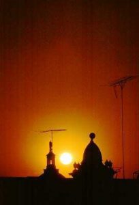 The church and Convent of La Concepción, a working nunnery silhoutted by the setting sun.