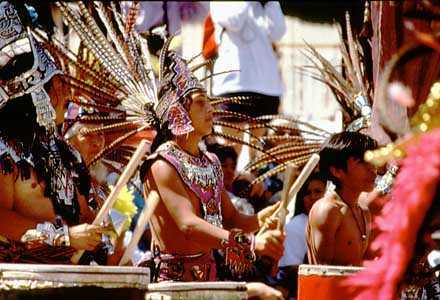 The musicians for the Conchero Dancers. They provide a monotonous, rythmic, almost hypnotic drumming.