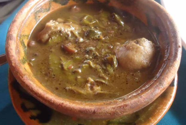 Veracruz-style Mexican black bean soup with masa balls © Karen Hursh Graber, 2014