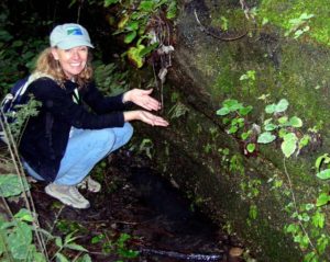 U.S. Peace Corps Volunteer Barbara Dye enjoys the waters of the cool spring located one kilometer inside Arroyo El Carbon in La Primavera Forest © John Pint, 2014