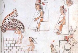 The Templo Mayor of Tlatelolco in what is present-day Mexico City from the Azcatitan Codex