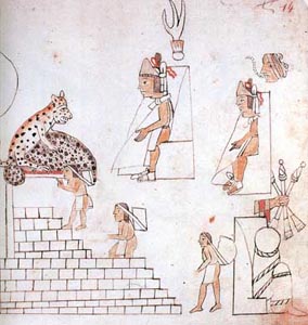 The Templo Mayor of Tlatelolco in what is present-day Mexico City from the Azcatitan Codex