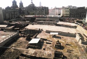 View of Mexico City's Templo Mayor from the onsite museum © Anthony Wright, 2013