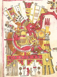 A drawing of Tonatiuh the Aztec sun god from the Codex Borgia