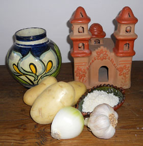 Potato, onion, garlic and eggs are essential for tortitas de papa. © Daniel Wheeler, 2010