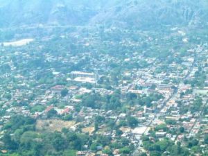 You can see the convent (just left of center) and to its right the zocalo on the street leading to the pyramid.