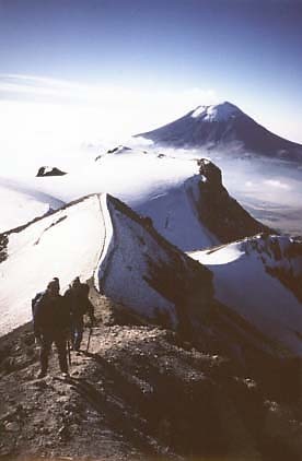 The upper ridge on Izta, with Popo in the background.© Richard Ferguson