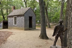 A replica of Thoreau's cabin near Walden Pond, which he built with a borrowed ax and about $28 in materials © RhythmicQuietude, 2010
