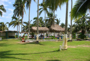 Thatch roof shelters are the perfect pace to socialize at Quinta Alicia Trailer Park on the Emerald Coast of Veracruz. © William B. Kaliher, 2010