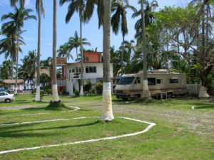 Quinta Alicia Trailer Park on the Emerald Coast of Veracruz offers rustic comfort right on the Gulf of Mexico. RV spaces are marked in white. © William B. Kaliher, 2010