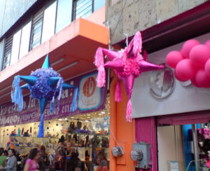 Department stores in Guadalajara boast festive Christamas decorations, like these oversized piñatas. © Daniel Wheeler 2009