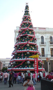 A festive Christmas tree stands tall in downtown Guadalajara. © Daniel Wheeler 2009