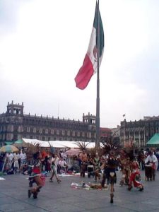Looking south at the huge Mexican flag in the center of the zócalo.