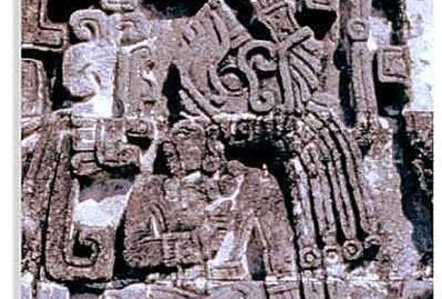 Detail of relief on the Pyramid of the Serpents