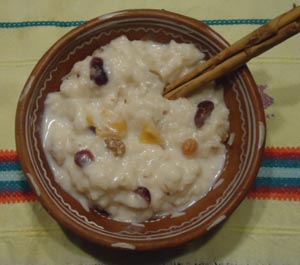 Mexican rice pudding with dried fruit