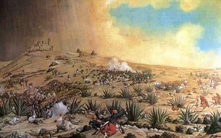 Batalla del 5 de mayo de 1862. Patricio Ramos Ortega. 1862. Mexican infantry repels the French who flee, pursued by Mexican cavalry.