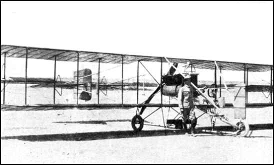 Captain Gustavo Camiña stands alongside his biplane Sonora (from which he bombed the warship Morelos).