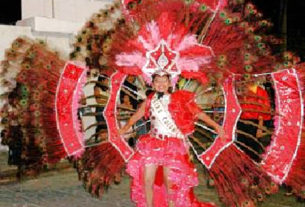 The costumes for Carnival vary from magnificent peacock feather headdresses, 15 feet across, to skimpy bikinis.