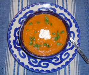 Mexican carrot soup with cumin and cilantro © Karen Hursh Graber, 2015
