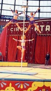 Three Cuban women, also graduates of the Cuban National School of Circus Arts, make up the "Trio Paradigma".