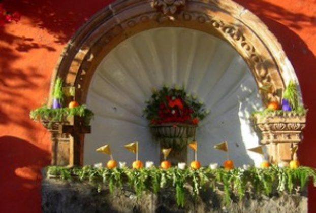 A fountain on a Mexican street honors Our Lady of Dolores on the Friday preceding Palm Sunday © Edythe Anstey Hanen, 2014