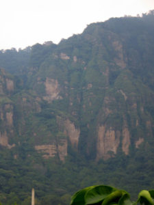A view of the mountains surrounding Tepoztlan. Can you see the pyramid at the top? © Julia Taylor, 2007