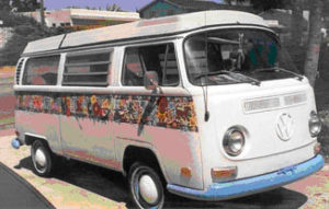 Marianne's cherished ride has been Mexicanized with vivid blue bumpers and colorful Maya and Aztec drawings.