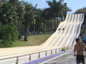 A long, tummy slide that you go down on a sled-like mat in the Morelos waterpark. © Julia Taylor 2008