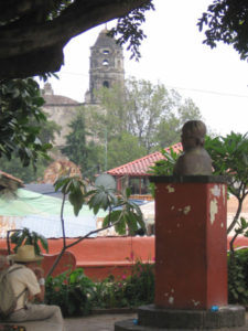 The bell tower of the 16th century church can be seen from the plaza. It is dedicated to Nuestra Señora de la Natividad (Our Lady of the Nativity). © Julia Taylor 2007