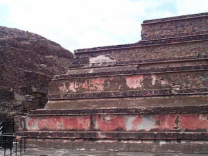 The Temple of Quetzalcoatl in Teotihuacan was devoted to the cult of the Feathered Serpent. Situated some 50 kilometers north of downtown Mexico City, Teotihuacan is one of the most important archeological zones in Mexico. © Rick Meyer, 2001