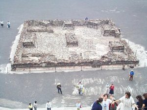 Looking down at the alter in the center of the plaza in front of the Pyramid of the Moon.