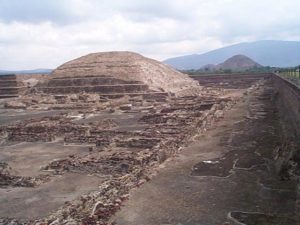 Another view from behind the temple. Again looking north, the Pyramids of the Sun and the Moon are in the distance. The ruins here were either administrative offices or living quarters for the priests.