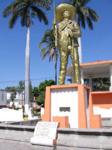 The Zapata Route in Morelos Part 2: Statue of Zapata in the zócalo of Anenecuilco. When you see this statue, turn right. © Julia Taylor 2007