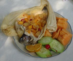 Trout with tropical fruit © Karen Hursh Graber, 2013