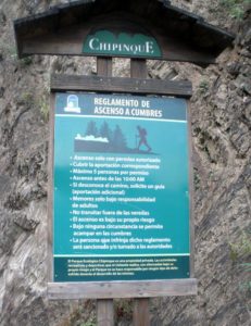 Sign at the Chipinque entrance of Cumbres de Monterrey National Park informing visitors of some of the park’s rules and guidelines. © Joseph A. Serbaroli, Jr. 2020