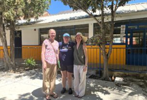 Noël, Naomi and Dorian - standing where our grandmother was photographed with a student named Martha more that 30 years earlier). © 2022 Noel Carmichael.