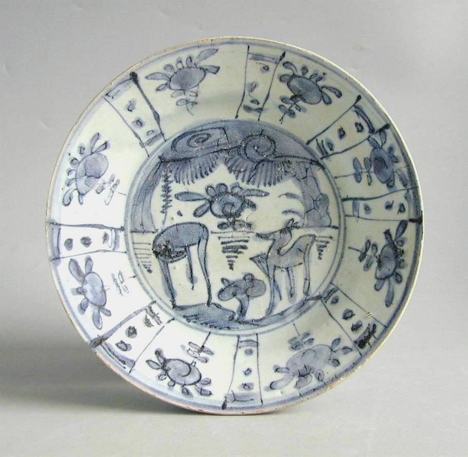 A Chinese porcelain plate of the type carried by Spanish galleons.