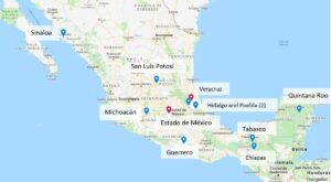 Locations of the Intercultural Universities in Mexico - Ubicaciones de las universidades interculturales en México